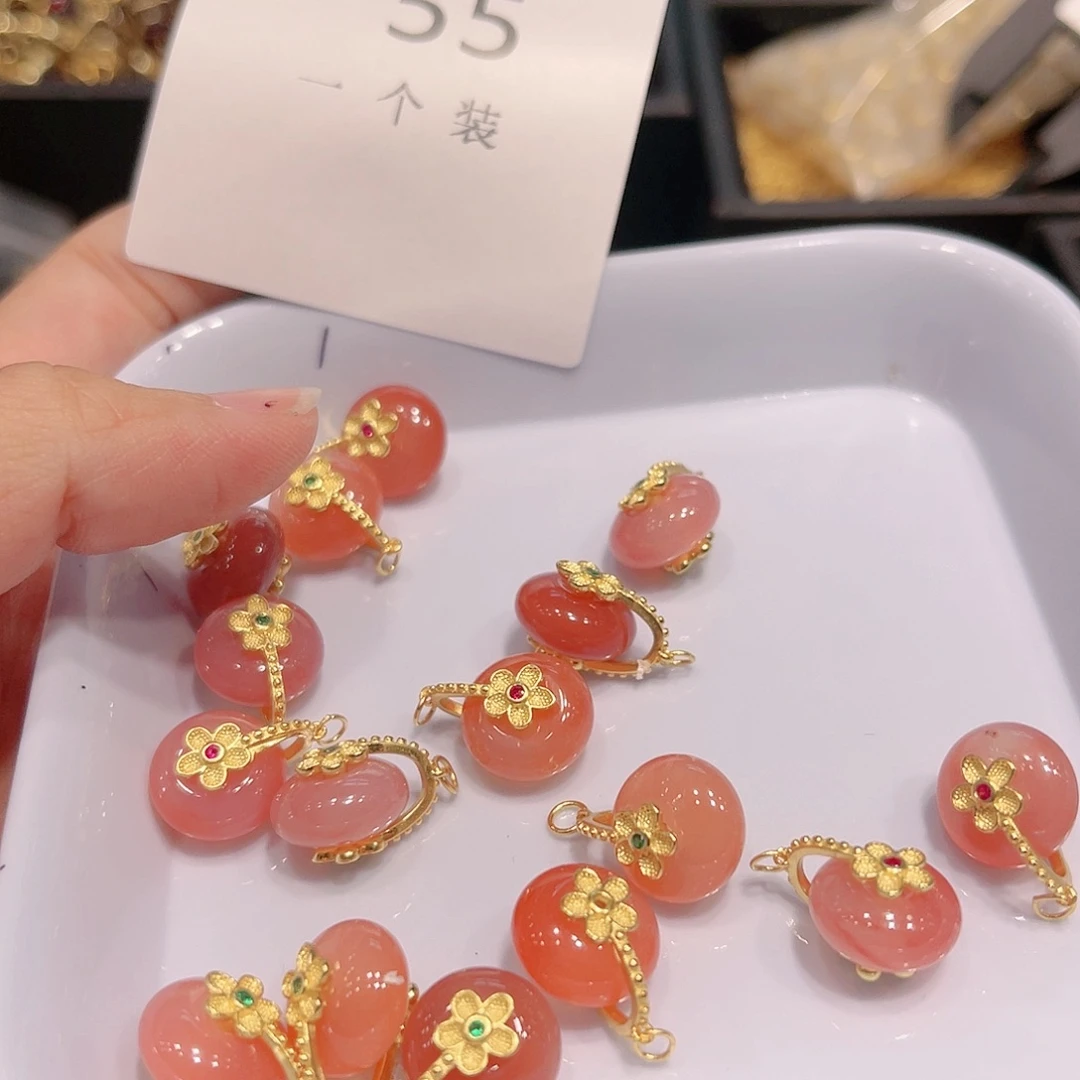 玛瑙/玉髓银S925镀金镶嵌珠宝半成品55