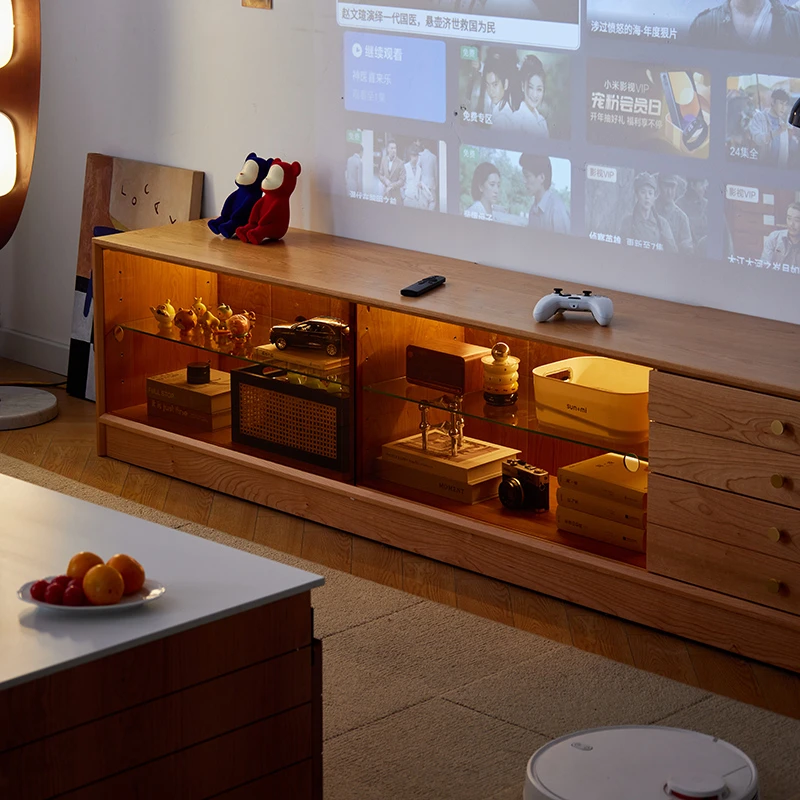 低价】有容电视柜樱桃木电视机柜家用客厅简约岩板实木落地