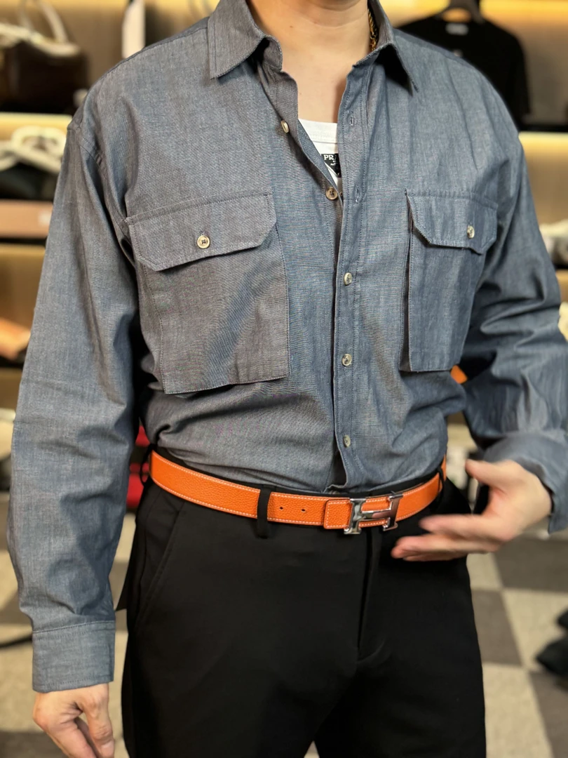 29206-春秋纯色休闲款长袖衬衫男士