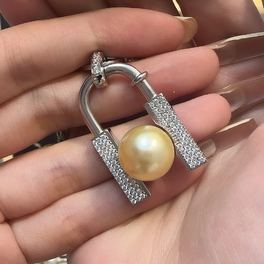 银S925镶嵌海水珍珠吊坠(不含链)