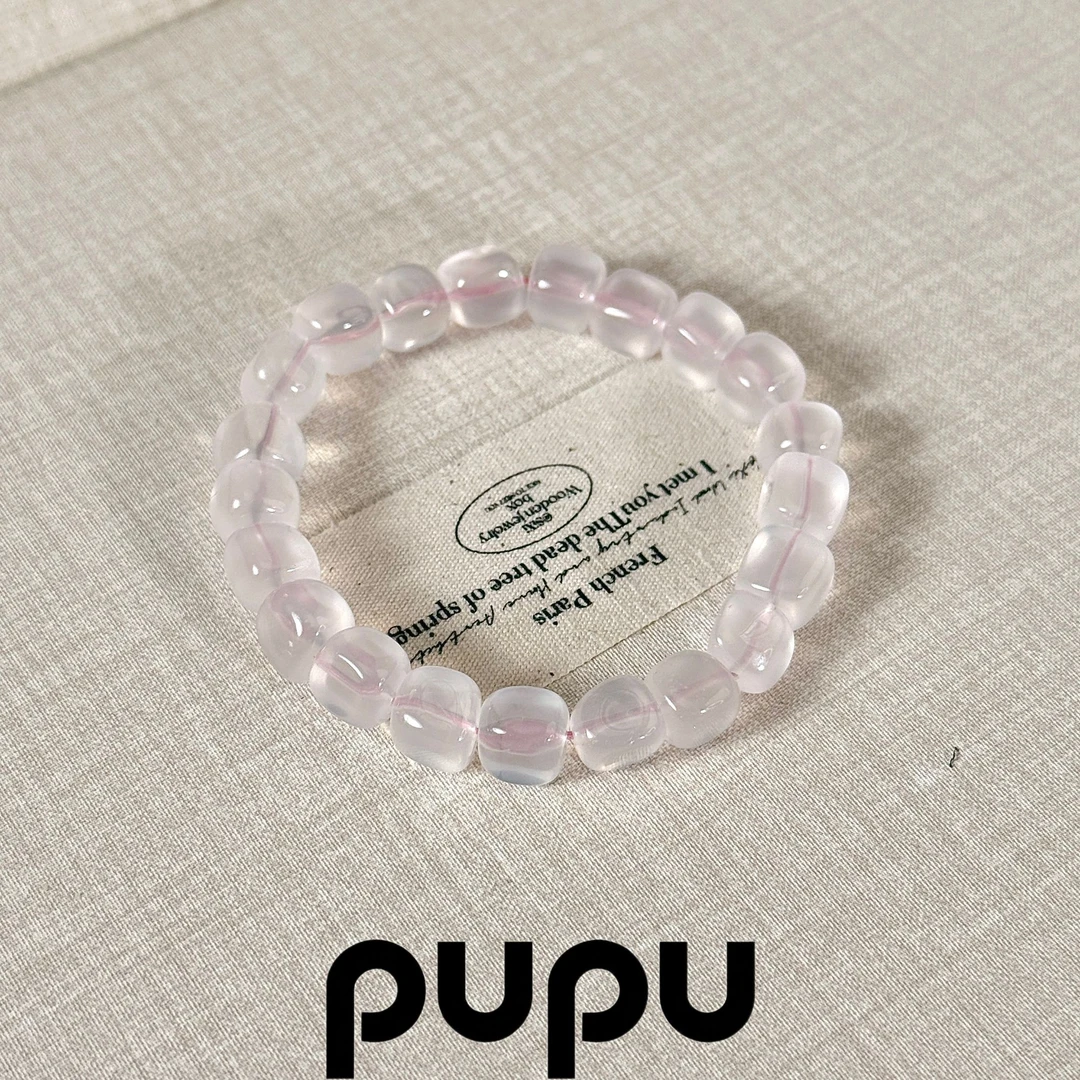 【pupu轻奢珠宝】高品质天然星光粉水晶单圈天然粉水晶手串粉糖豆