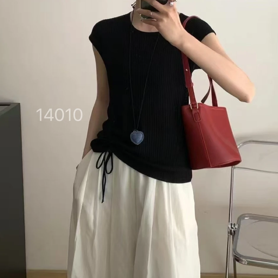 14010（部分无水洗唛，介意慎拍） WANGDAN新款腰部打揽小飞袖