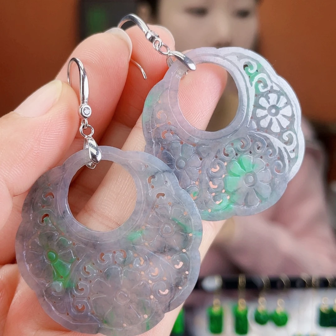 翡翠银S925镶嵌耳饰