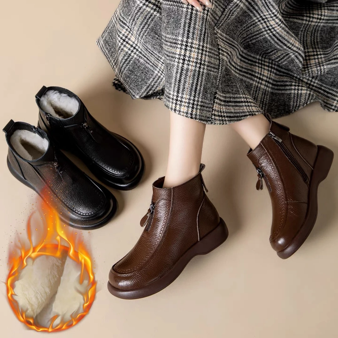 真皮防滑舒适加绒保暖短靴M2531