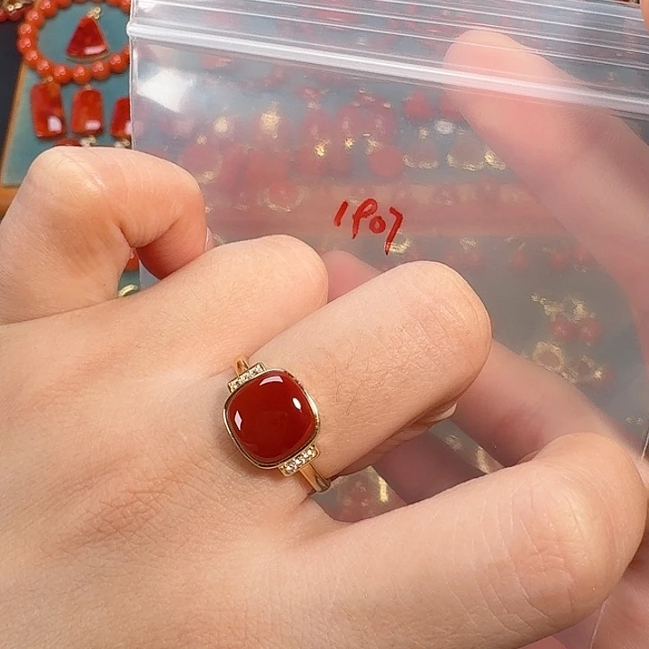 南红玛瑙银S925镶嵌戒指