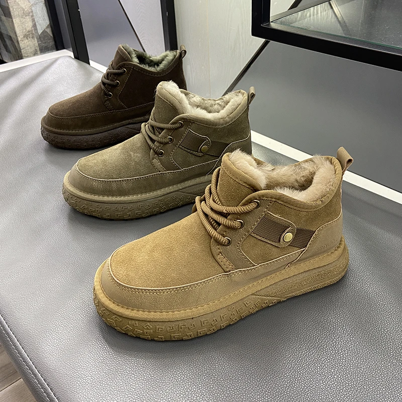 【米格格女鞋】冬季2025真皮羊毛保暖雪地靴男女情侣保暖高帮马丁靴