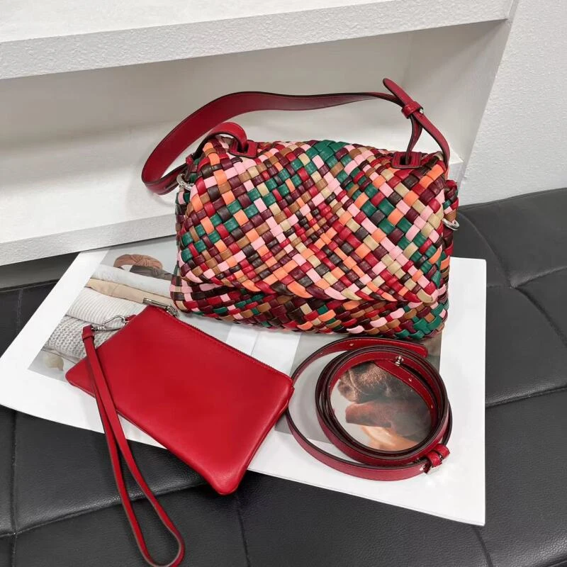 编织托特包撞色大容量单肩斜挎包CD-0362（CS）