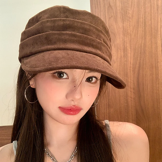 日系复古咖色贝雷帽女2025新款显脸小百搭蓓蕾帽大头围画家帽子潮