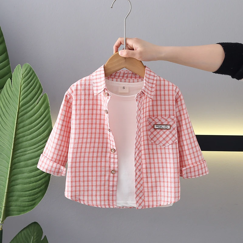 儿童格子衬衫春秋季宝宝洋气上衣男童休闲外套婴儿春装小童装衬衣