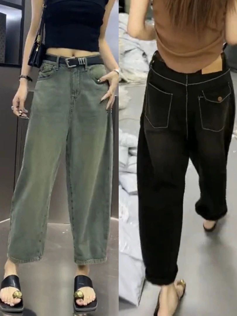 梨形身材大码宽松阔腿牛仔裤女2025年秋季新款显瘦九分老爹香蕉裤