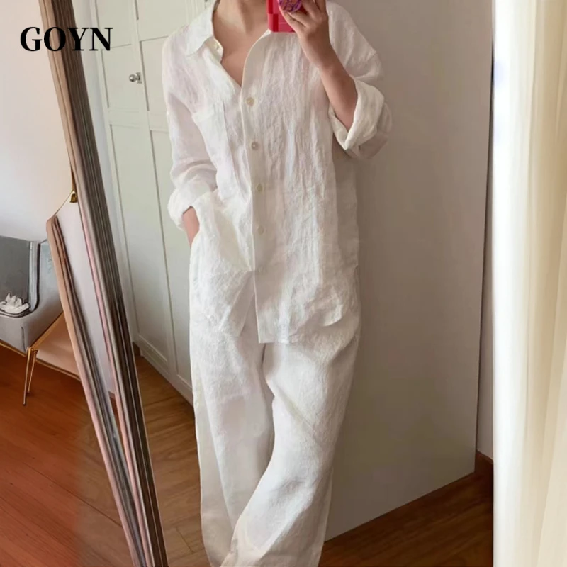 GOYN夏季男士穿搭2025新款韩系高级感男装长袖宽松衬衫休闲套装款