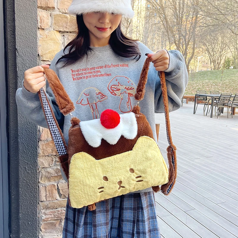 可爱毛绒小猫双肩包大容量通勤多用包ins风学生上课单肩斜挎包
