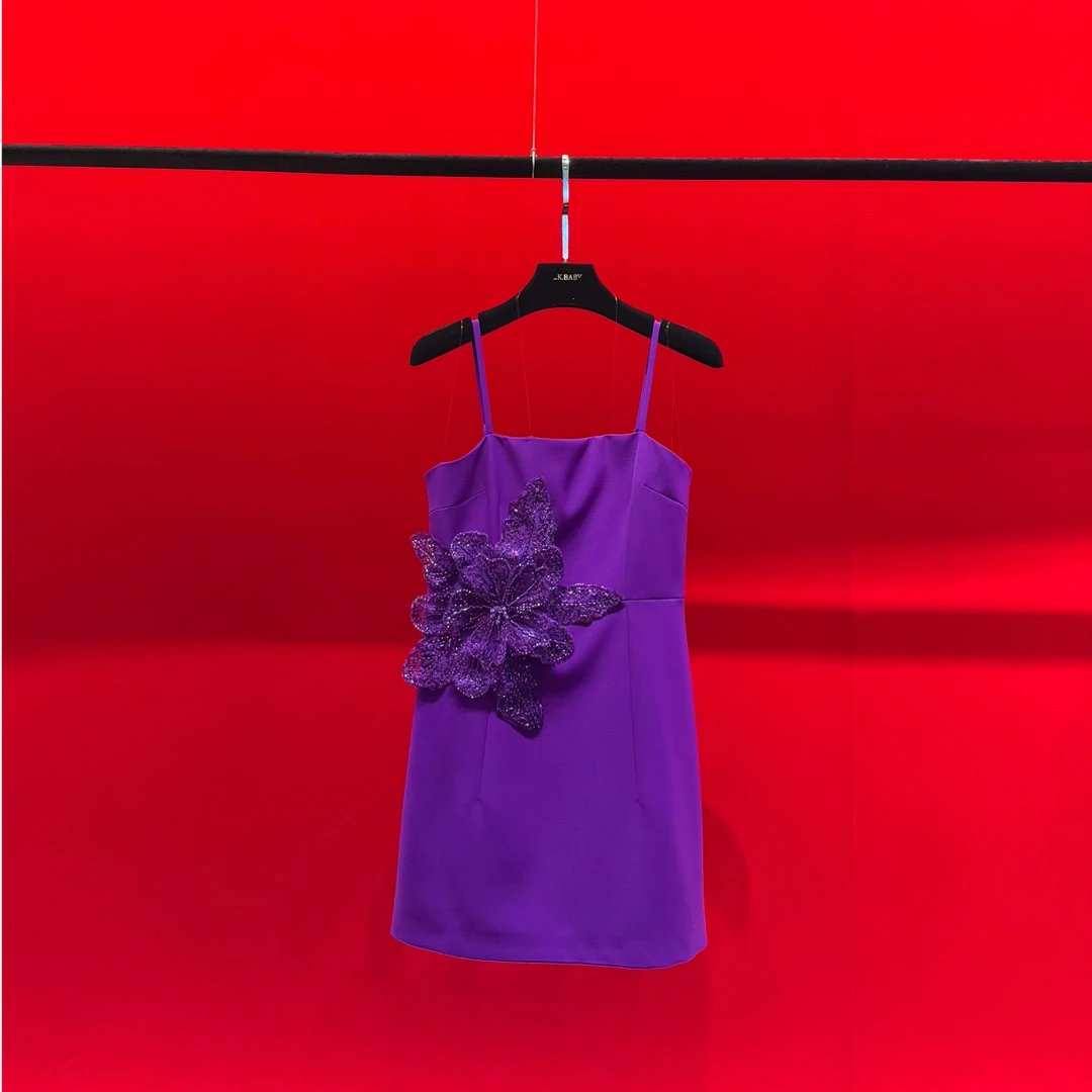 【L.K.BABY】紫铃兰盛开 法式浪漫花朵洋气吊带性感连衣裙3092