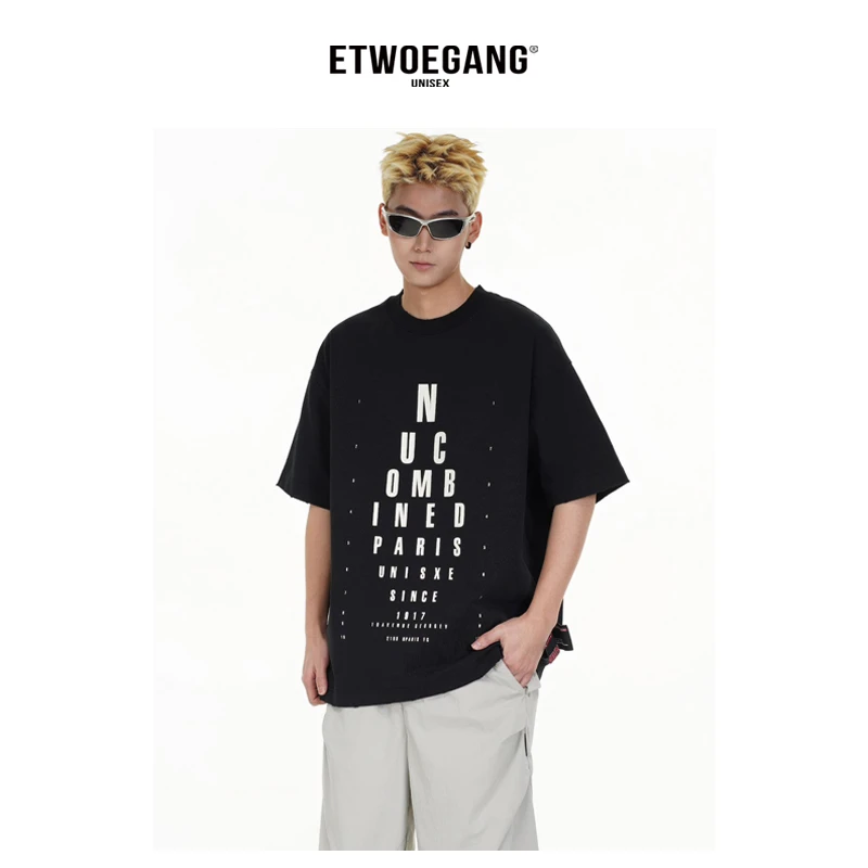 121【巴黎字母视力表T恤】春夏潮美式时尚重磅380G男女宽松T恤98025