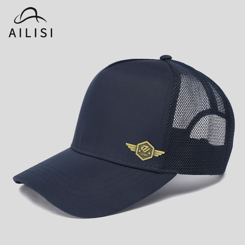 爱力斯夏天镂空速干棒球帽男士高顶大头围防晒透气半网眼硬顶鸭舌