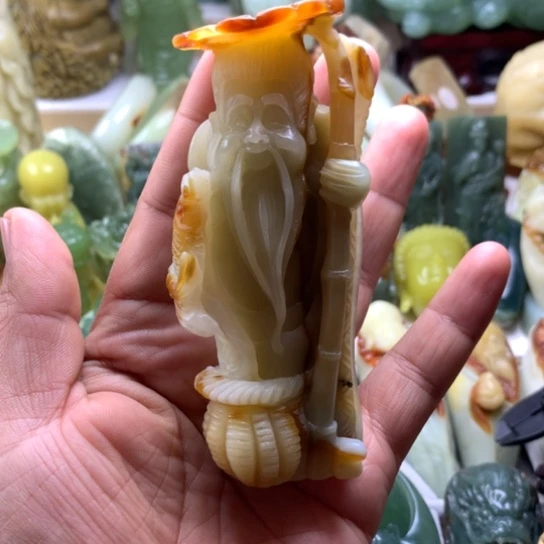 ，***"蛇纹石玉未镶嵌岫玉手把件