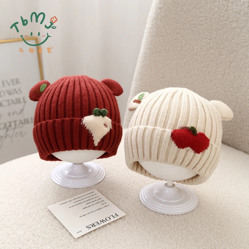 婴儿帽子冬季保暖可爱男童水果针织帽秋冬女孩宝宝加厚防风毛线帽