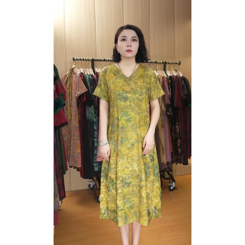 9991夏季时尚简约休闲减龄遮肉妈显瘦妈装连衣裙时尚气质