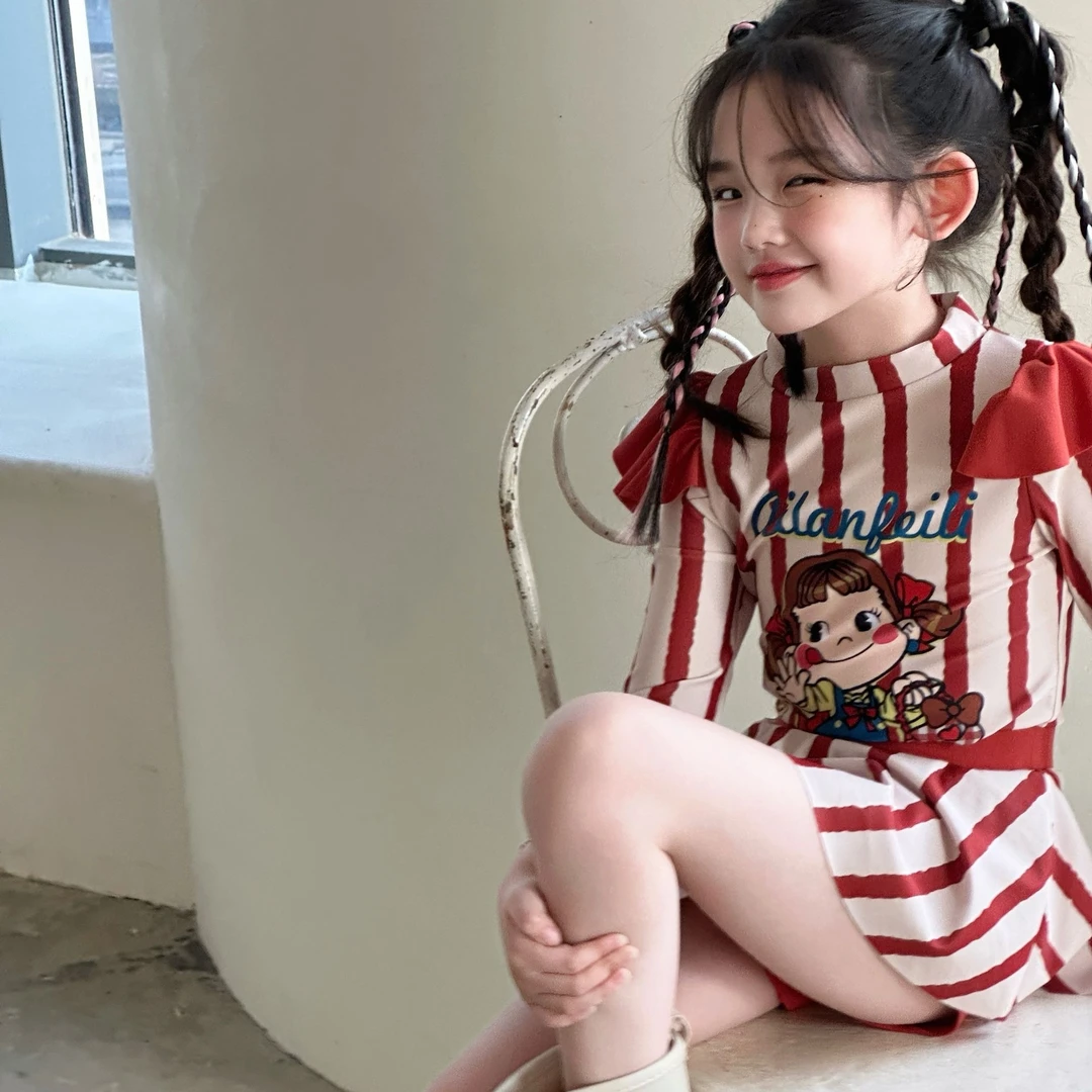 AILANFEILI夏季新款分体平角裙式保守泳衣套装女童不二家显白韩系