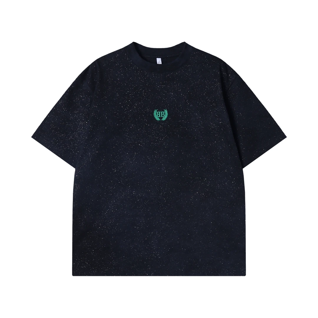 夏季高级感新款美式满天星刺绣字母圆领短袖T恤气质百搭套头上衣