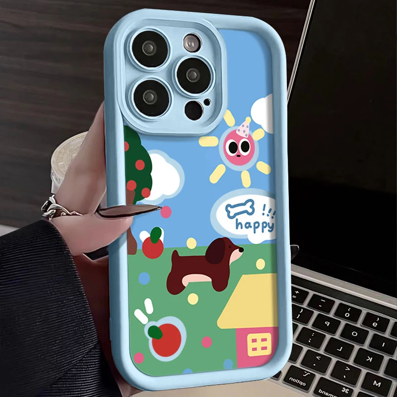 草地小狗适用iphone16苹果手机壳15promax金刚砂14软13全包1211