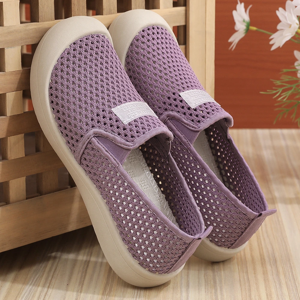 夏季女士新款老北京布鞋网面镂空平底妈妈鞋休闲透气软底老人鞋子