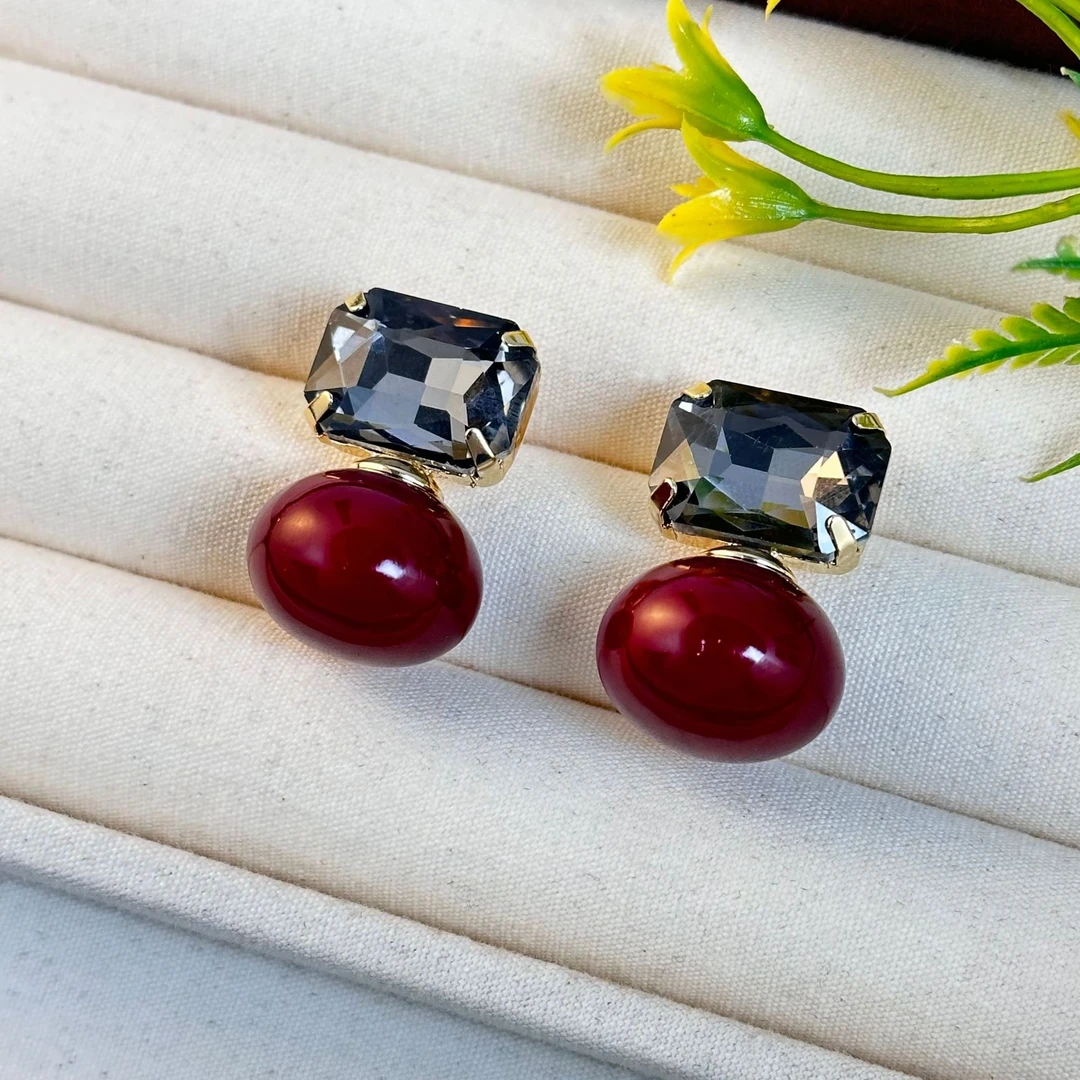 铜合金耳饰 【方糖-红】气质时尚百搭小众法式精致-619