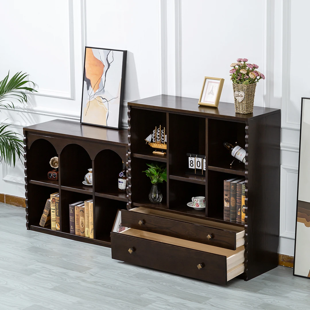 餐边柜展示柜收纳盒柜子纯实木书柜美式法式复古中古多功能展示柜