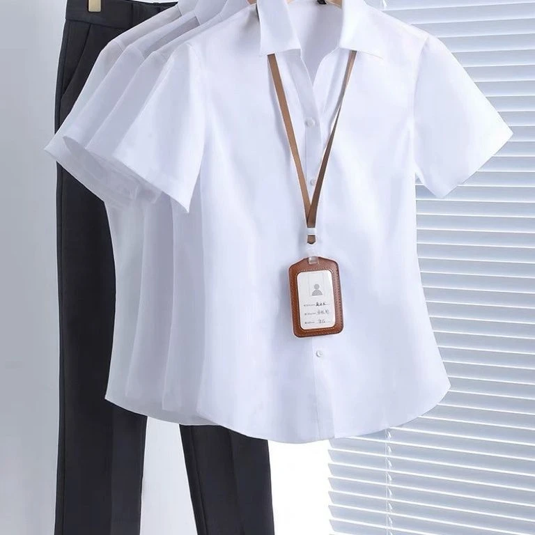 V领夏季吸汗短袖透气韩版女衬衫工作服衬衫女2025新款爆款洋气