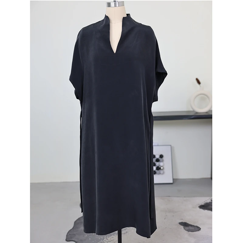 JUZININE【主播样衣】原创设计 砂洗双绉系带连衣裙143A 100%桑蚕丝