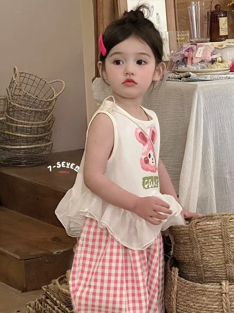 7Seven.25夏~女童套装背心带下摆红格子萝卜裤休闲裤两件套儿童