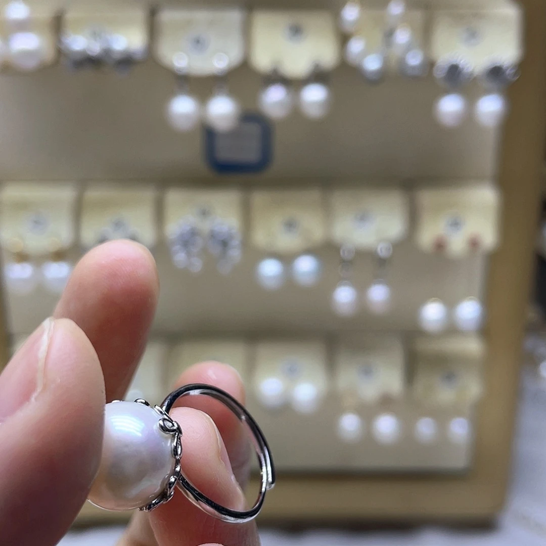 戒指银S925镶嵌淡水珍珠