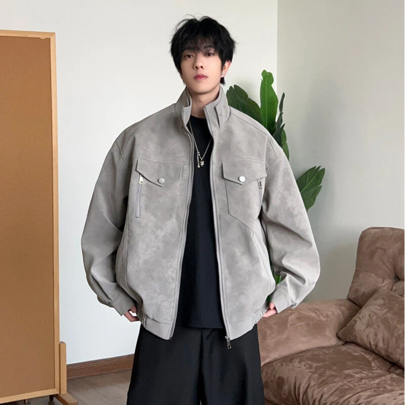 雾面扎染pu皮衣机车服外套男春秋美式潮牌高级感痞帅工装飞行夹克