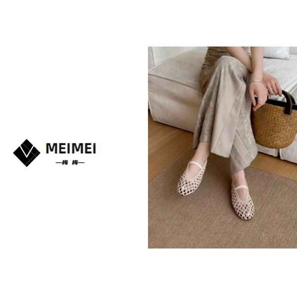 XMM.【手工编鞋】时尚百搭潮流显瘦洋气夏季平底尖头包头鞋-W190-13