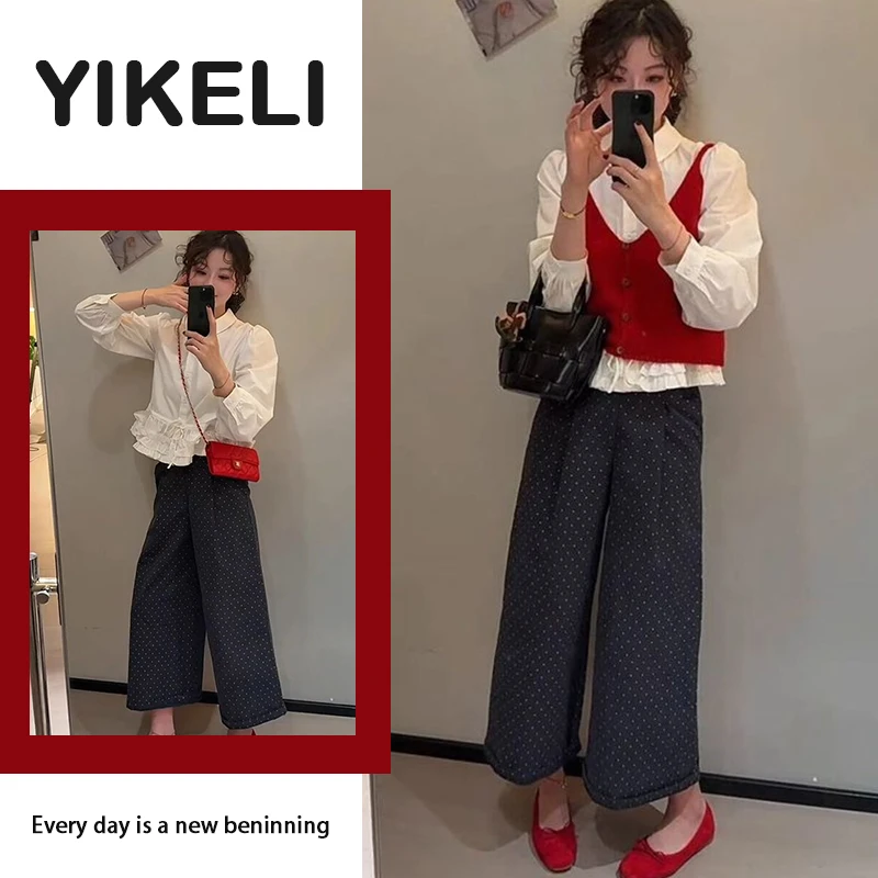 春季新款时尚减龄马甲三件套装上衣阔腿裤穿搭一整套女2025新款潮