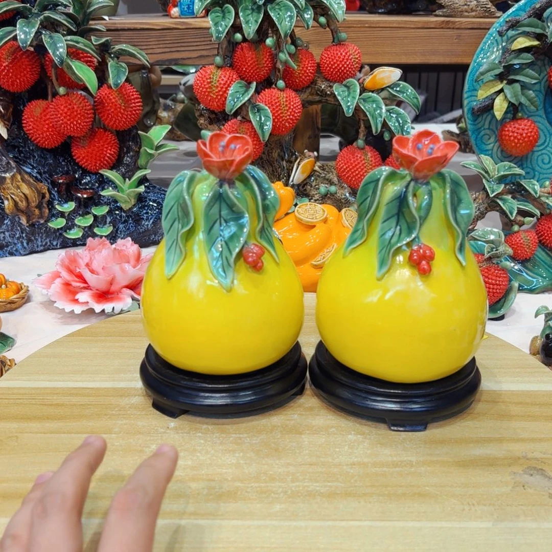 陶瓷有花柚子一对