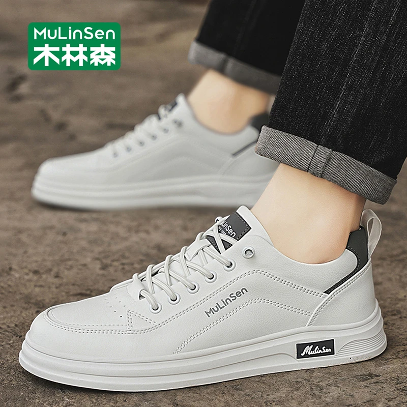 木林森男士板鞋2025年新款秋季透气运动休闲小白鞋男轻便厚底男鞋