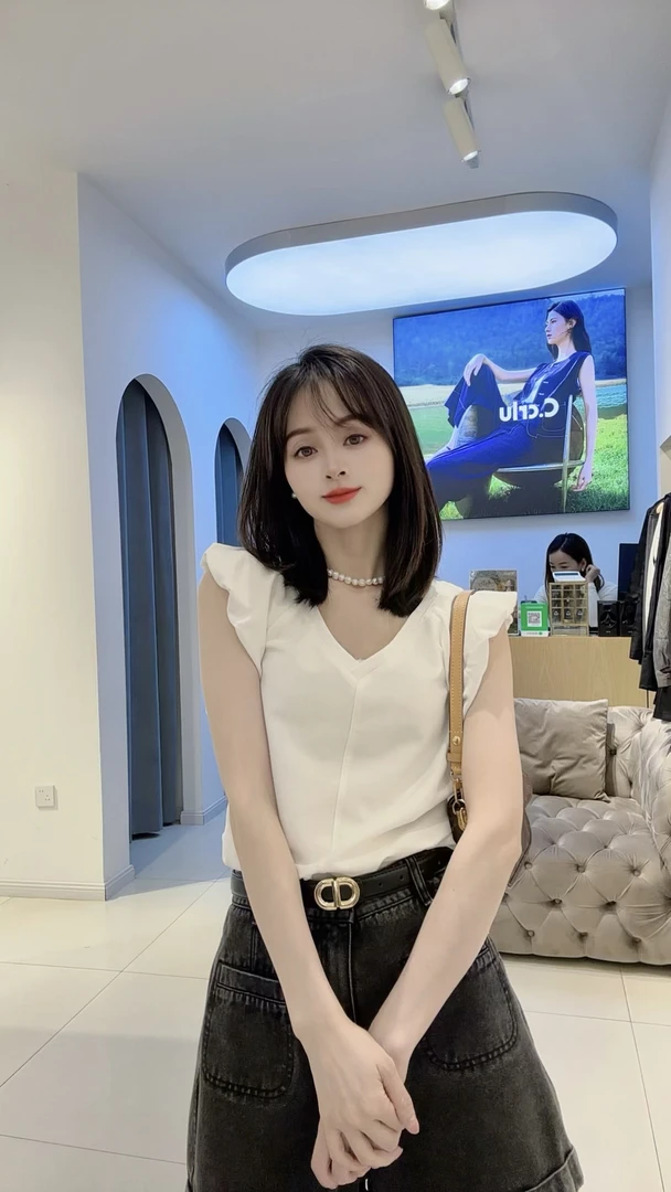 C.crlu可路莎 V领泡泡袖T恤 25夏新款