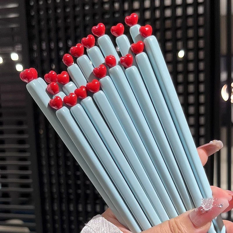 ins风爱心蓝色抗菌合金筷子防滑不易发霉可洗碗机创意家用餐具ch