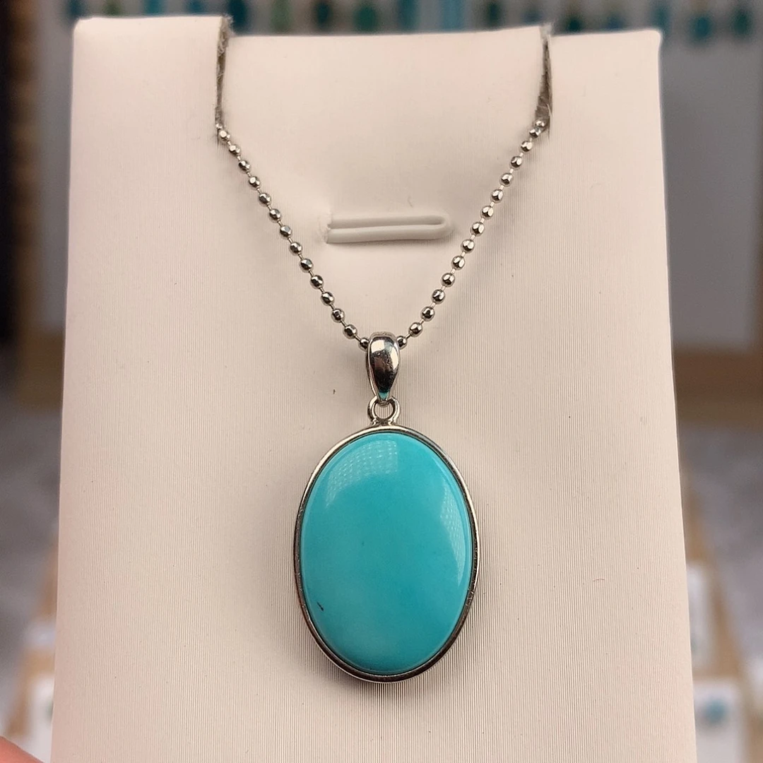 绿松石银S925镶嵌吊坠(赠链)