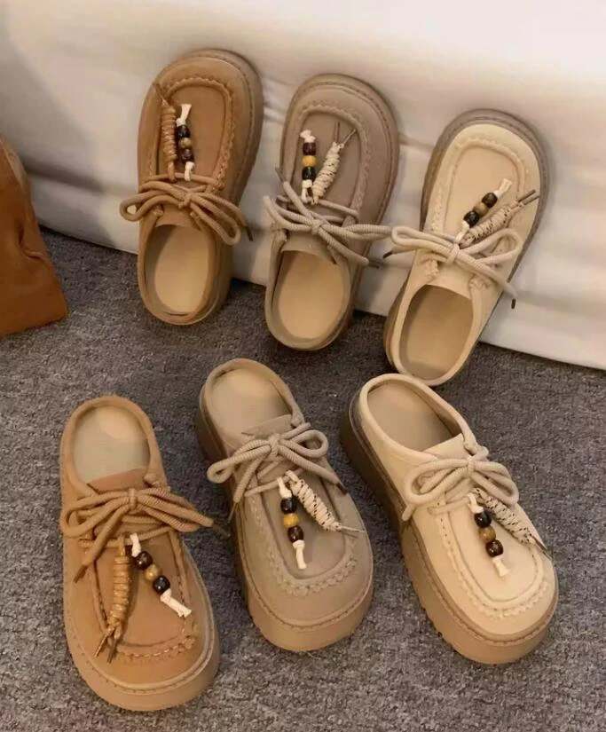 包头半拖鞋女厚底2025年新款增高勃肯拖鞋复古民族风一脚蹬懒人鞋