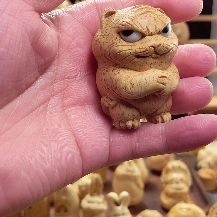 竹竹根雕老虎手把件