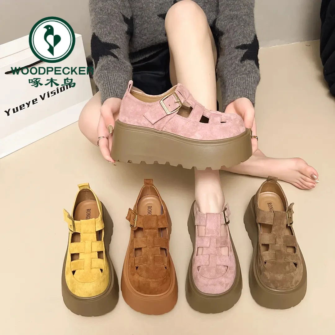 啄木鸟厚底勃肯鞋女单鞋2025春夏季新款小个子增高时尚镂空凉鞋女