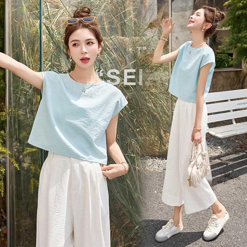 韩系休闲穿搭时尚套装女2025夏季爆款小个子夏日气质显瘦两件套潮