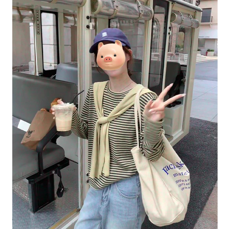 2025超火穿搭一整套秋季女装撞色条纹针织衫叠穿披肩上衣两件套装