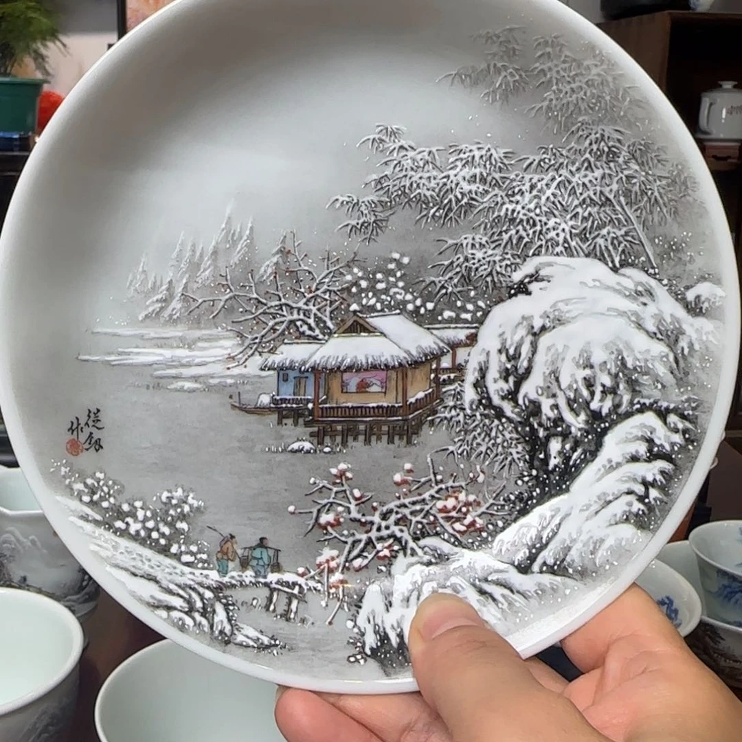 墨*粉彩雪景手工手绘