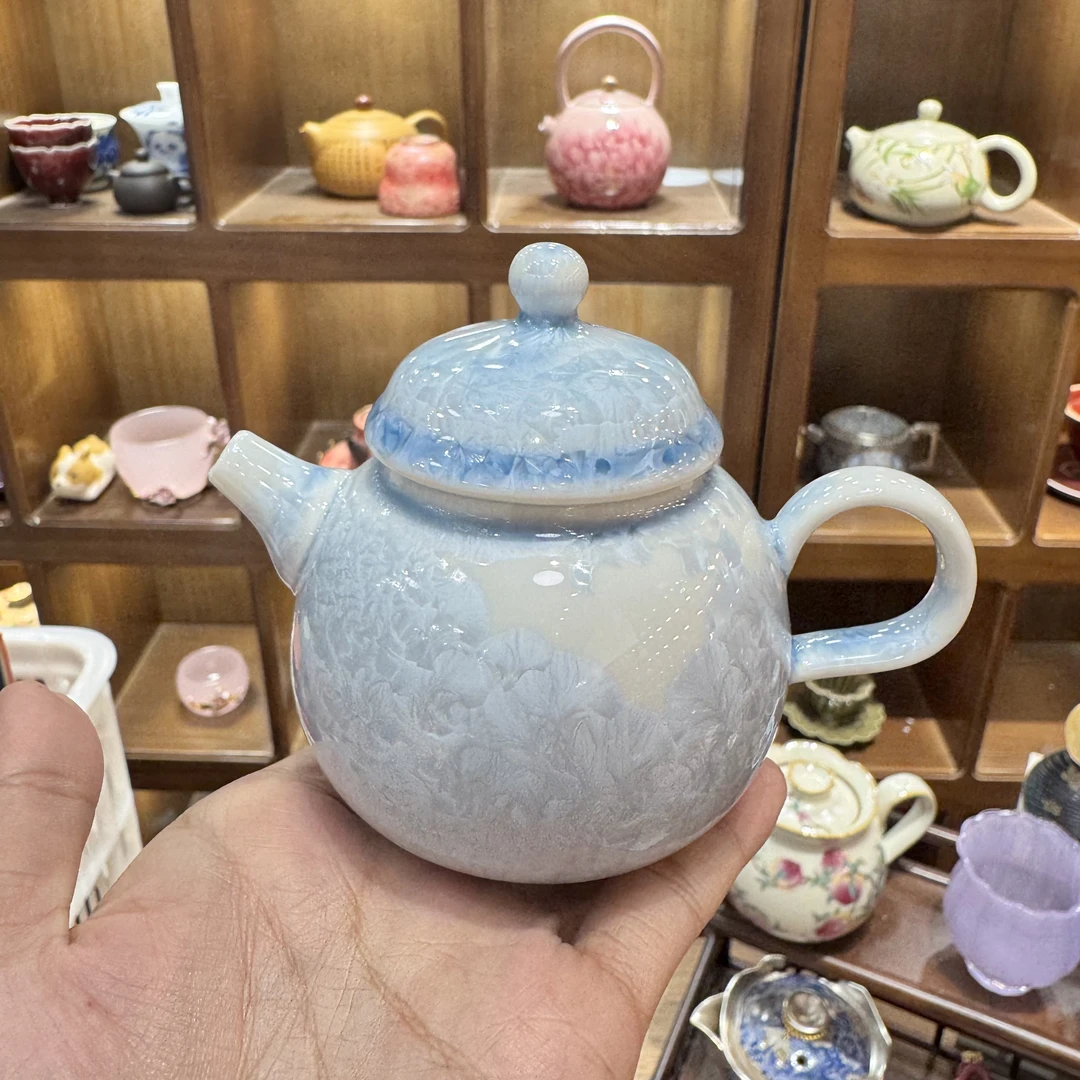 蓝色冰花茶壶结晶釉功夫茶具家用陶瓷窑变泡茶器A12029
