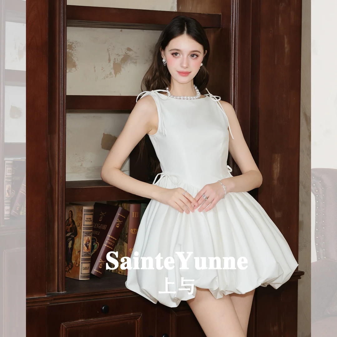 SainteYunne上与【白茶茉莉】贵气绑带连衣裙秋季新品花苞裙LQ812