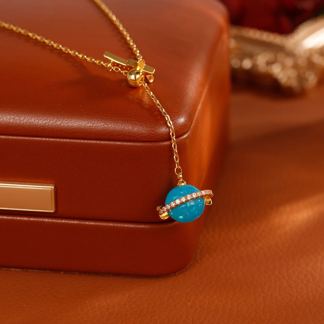 合金项链 【5614】法式轻奢日新说星球蓝色项链气质颈链女小众首饰