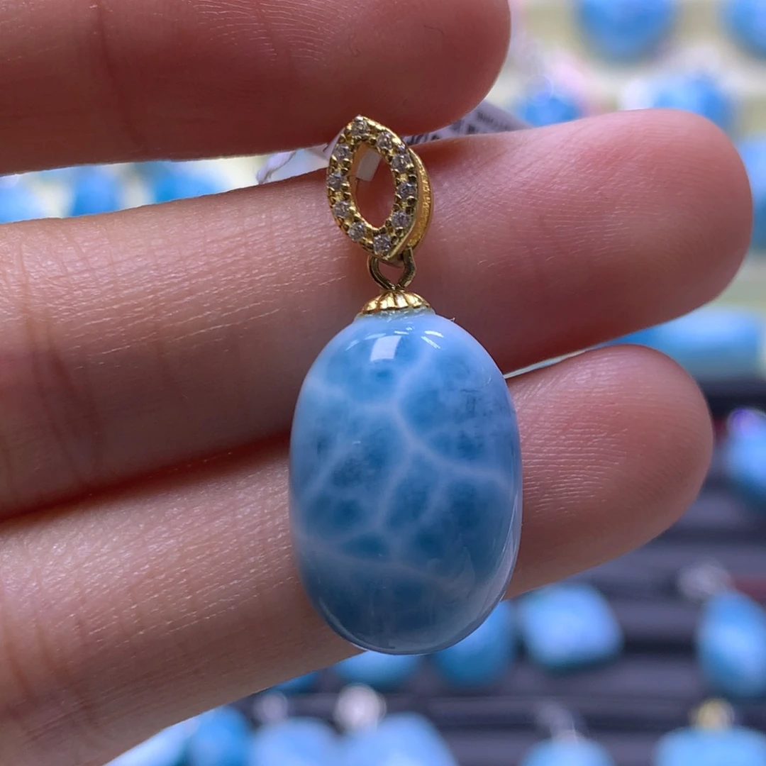 针钠钙石（海纹石）银S925镶嵌吊坠(不含链)蛋面吊坠色差略异